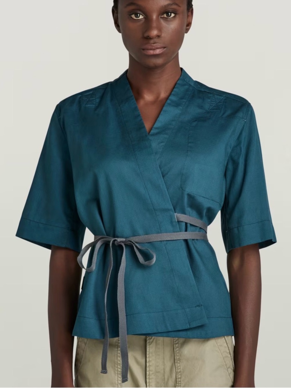 G STAR RAW ETD WRAP TOP Short sleeve kimono Tie Belt NEW Medium blue